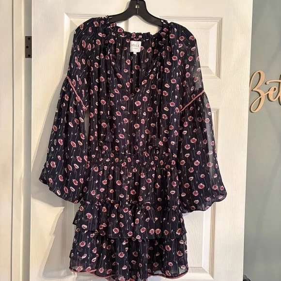 Floral Navy Dress with Pink Accents - Picture 2 of 4